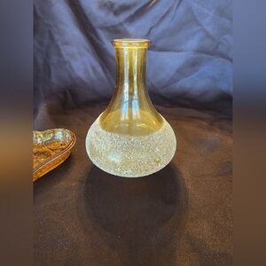 Glass Bud Vase Candle Holder Textured Frit Green and Small Heart Shaped Trinket